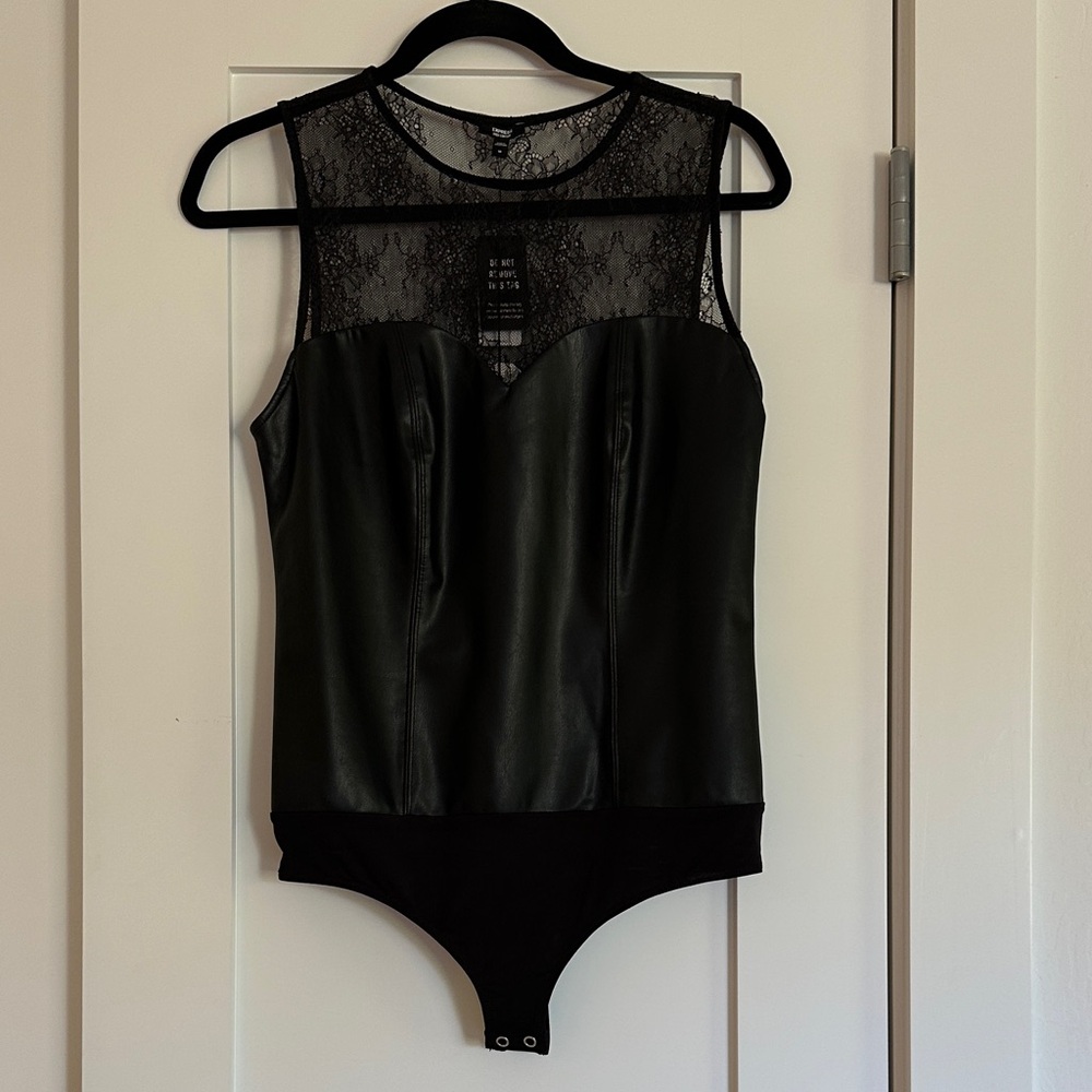 Express Black Lace and Vegan Leather Bodysuit